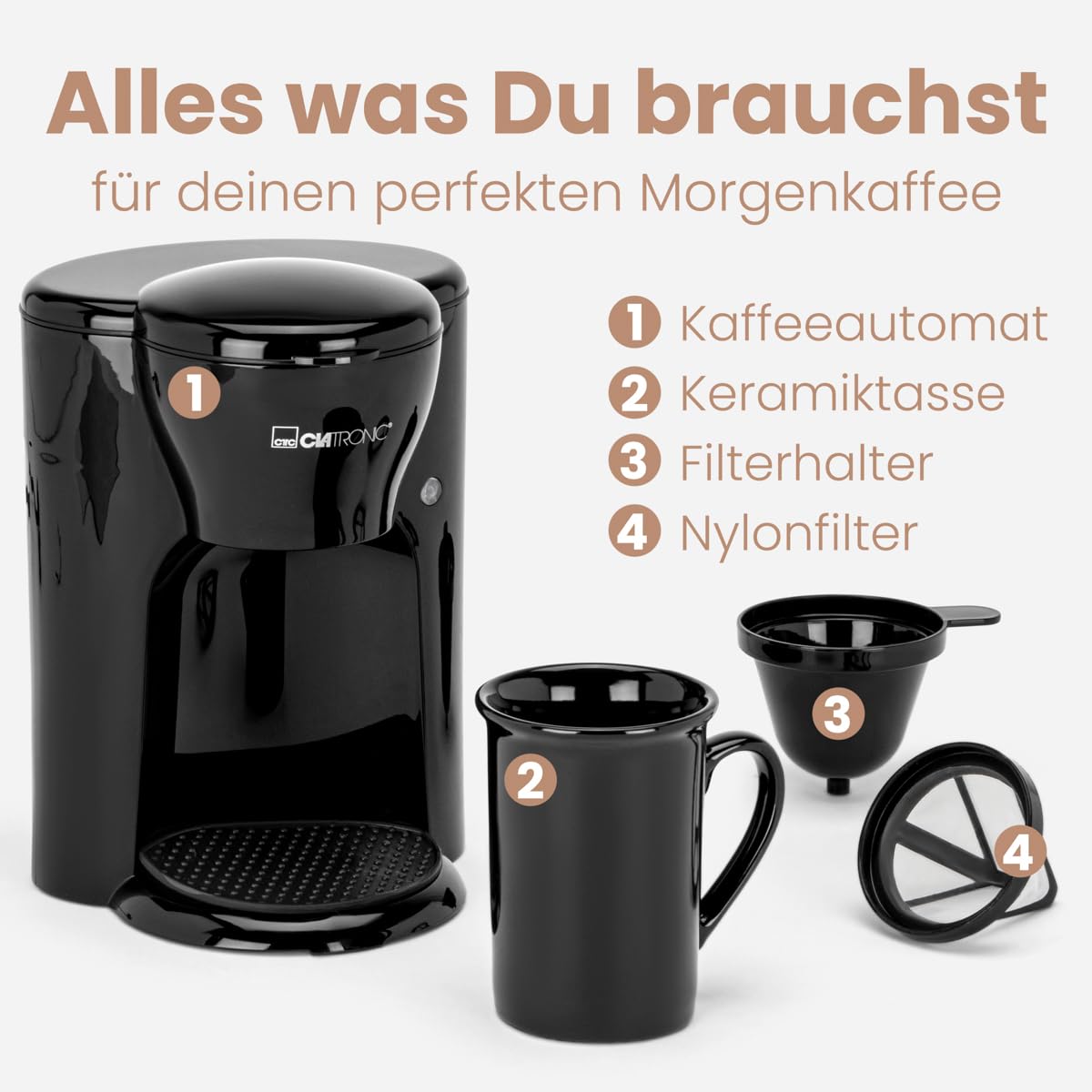 Clatronic 1-Tassen Filterkaffeemaschine mit Keramiktasse (KA 3356)