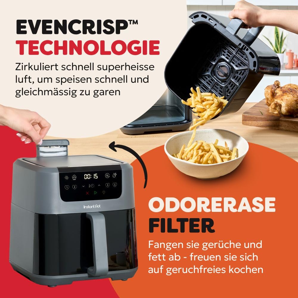 Heißluftfritteuse 5L – 4-in-1 Frittieren, Backen, Aufwärmen & Trocknen, Grau