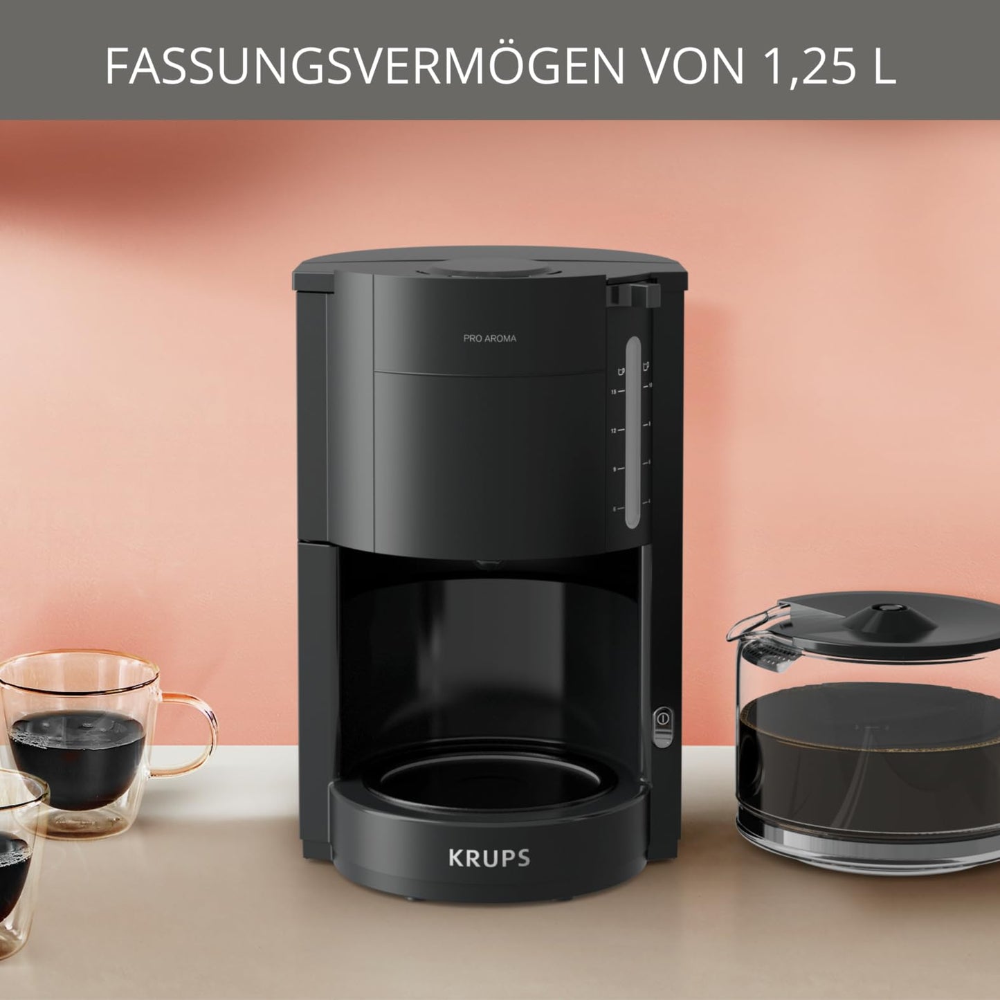 Filterkaffeemaschine mit Glaskanne 1,25 L, 10–15 Tassen, 1050 W
