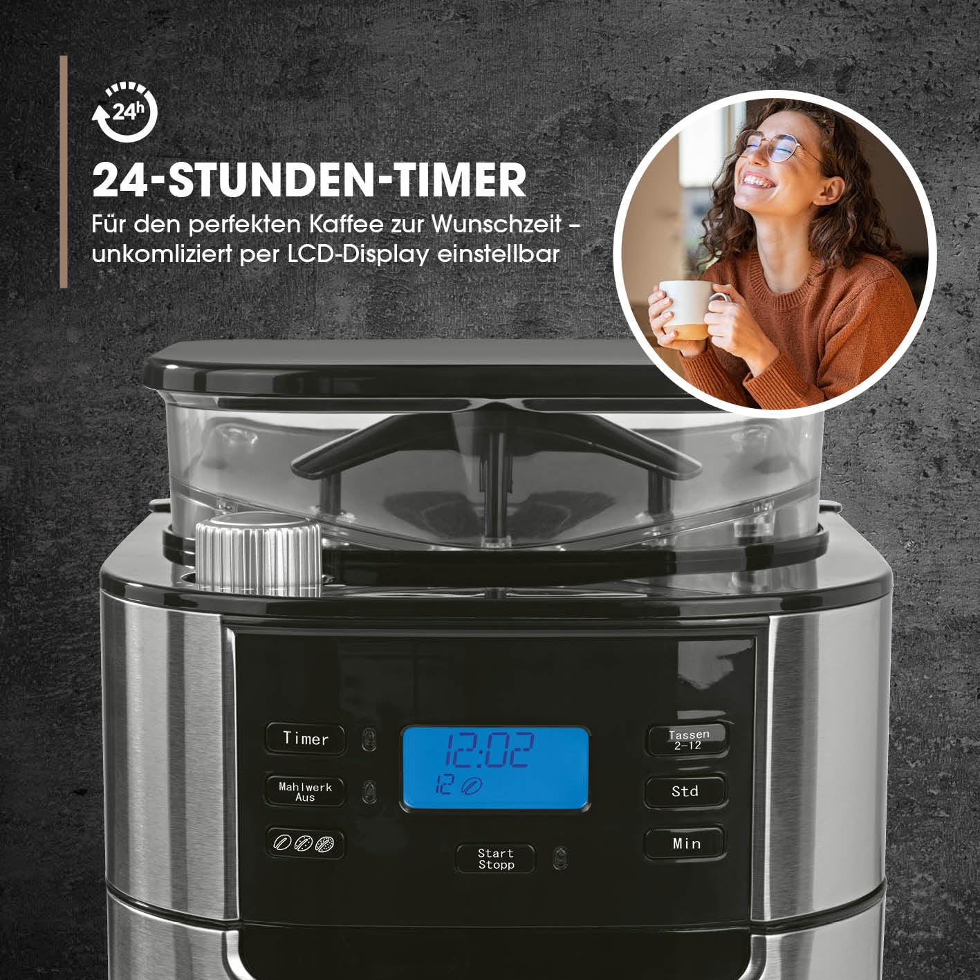 Barista Filterkaffeemaschine mit Mahlwerk und Thermokanne 10 Tassen