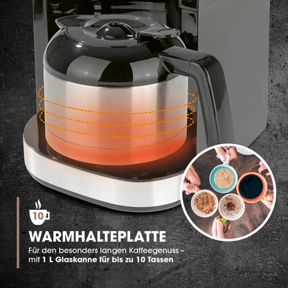 Barista Filterkaffeemaschine mit Mahlwerk und Thermokanne 10 Tassen