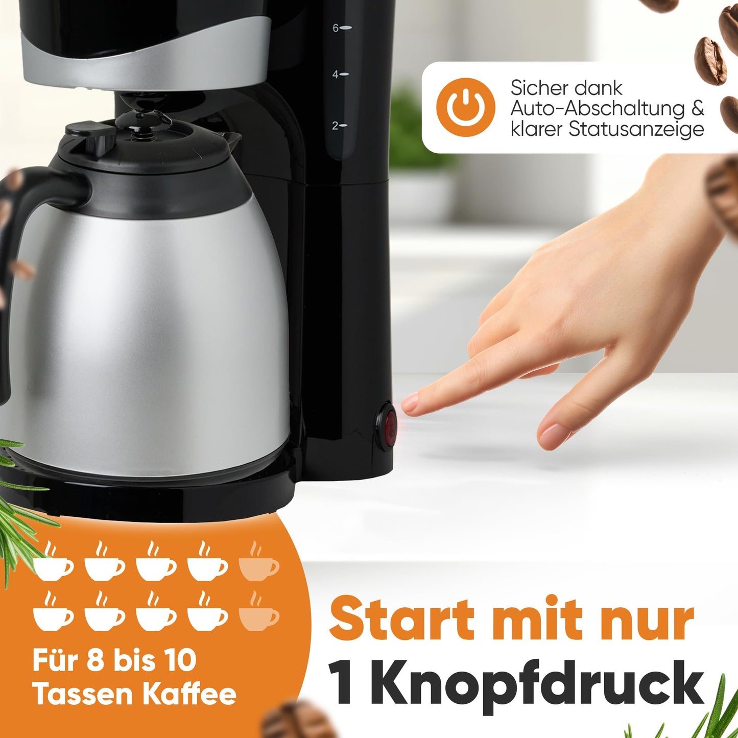 Filterkaffeemaschine mit Thermokanne 1 L, 8–10 Tassen