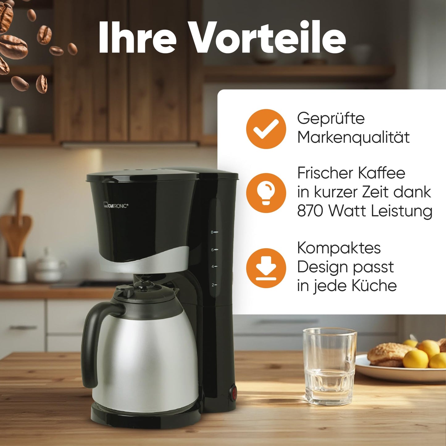 Filterkaffeemaschine mit Thermokanne 1 L, 8–10 Tassen