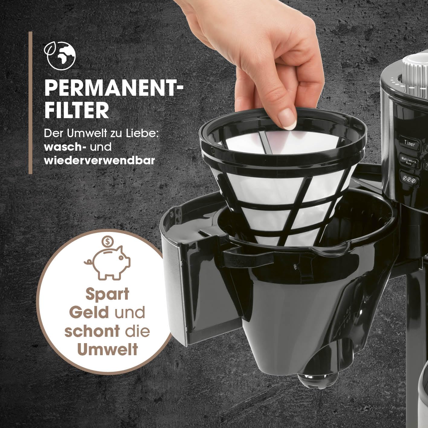 Barista Filterkaffeemaschine mit Mahlwerk und Thermokanne 10 Tassen