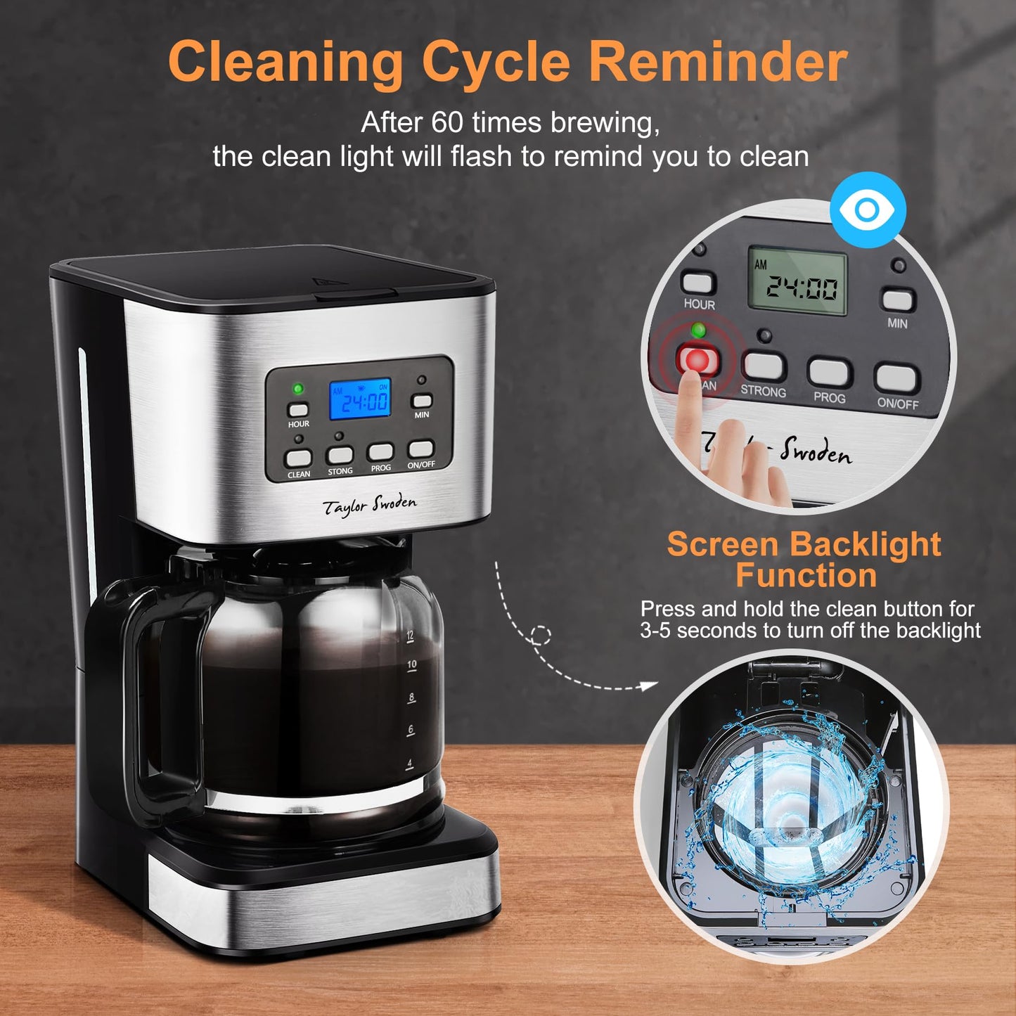 Filterkaffeemaschine mit Glaskanne für 10 Tassen, 1000 W